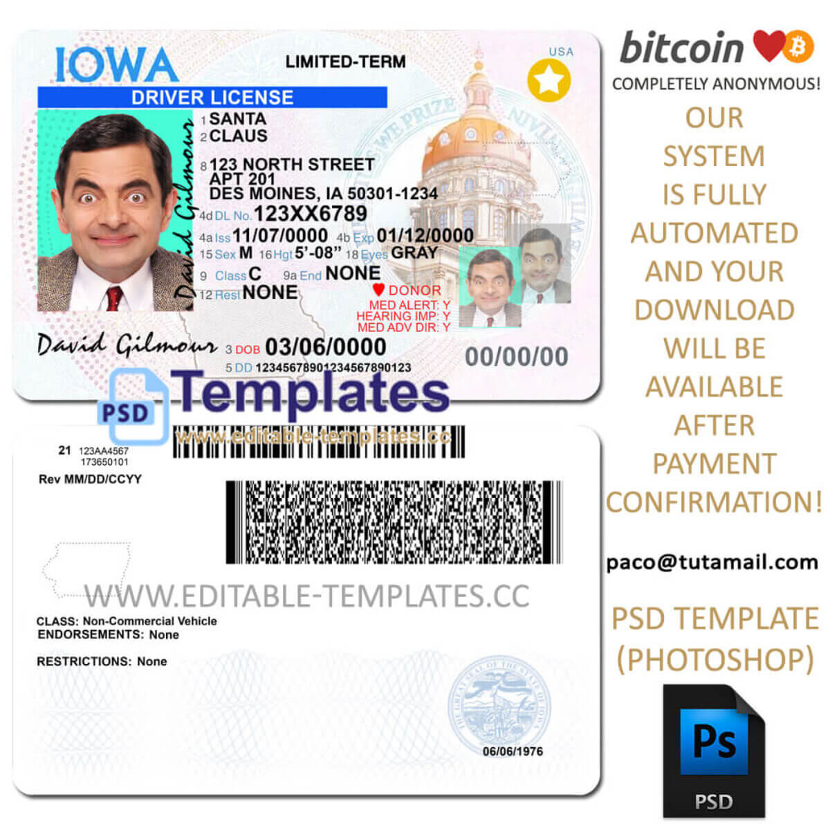 Driving License Template Photoshop File Instant Delivery