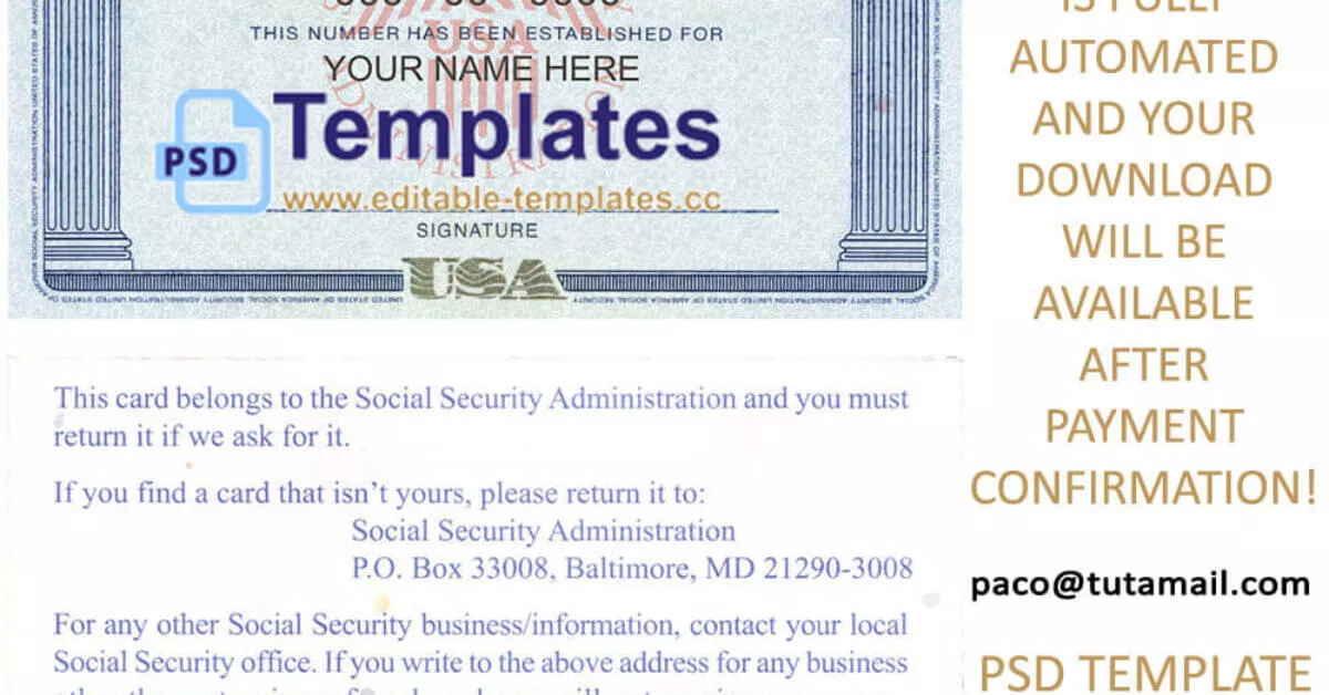 Ssn Usa Social Security Number Template Editable Templates