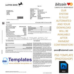lloyds statement template, editable in  photoshop. psd fake template, pay by bitcoin, paypal or card