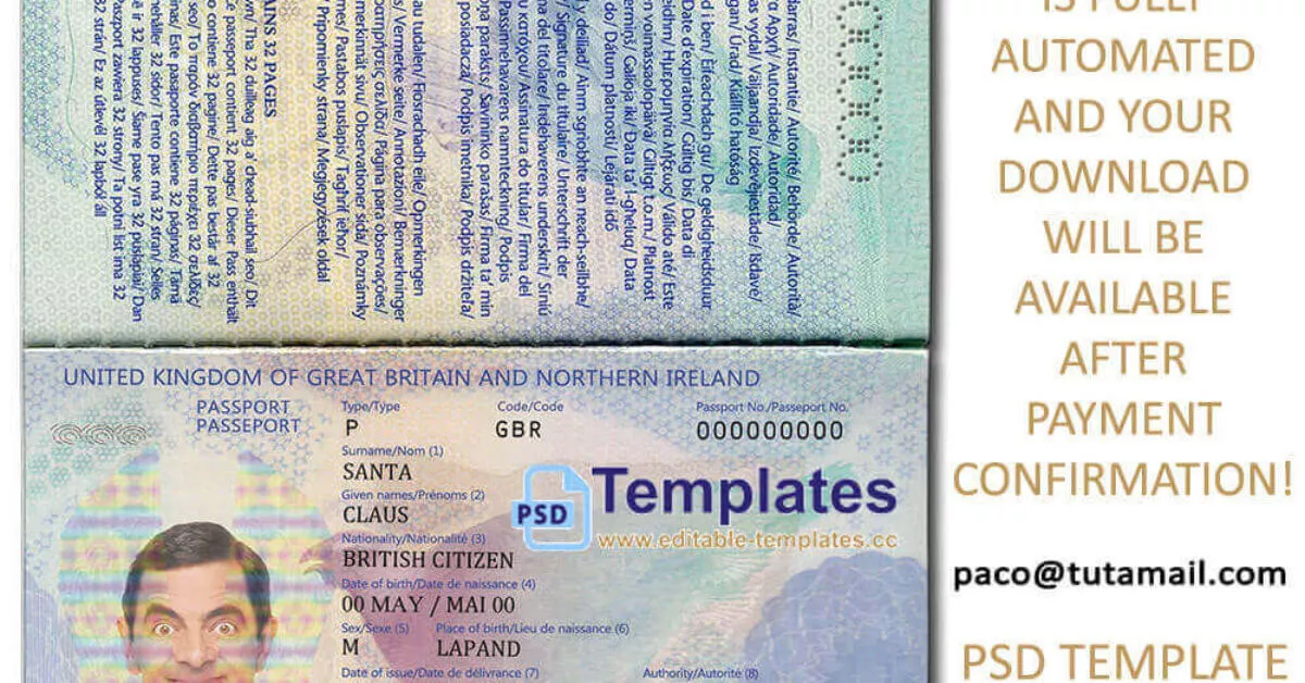 Uk Passport Template Editable Templates 1643