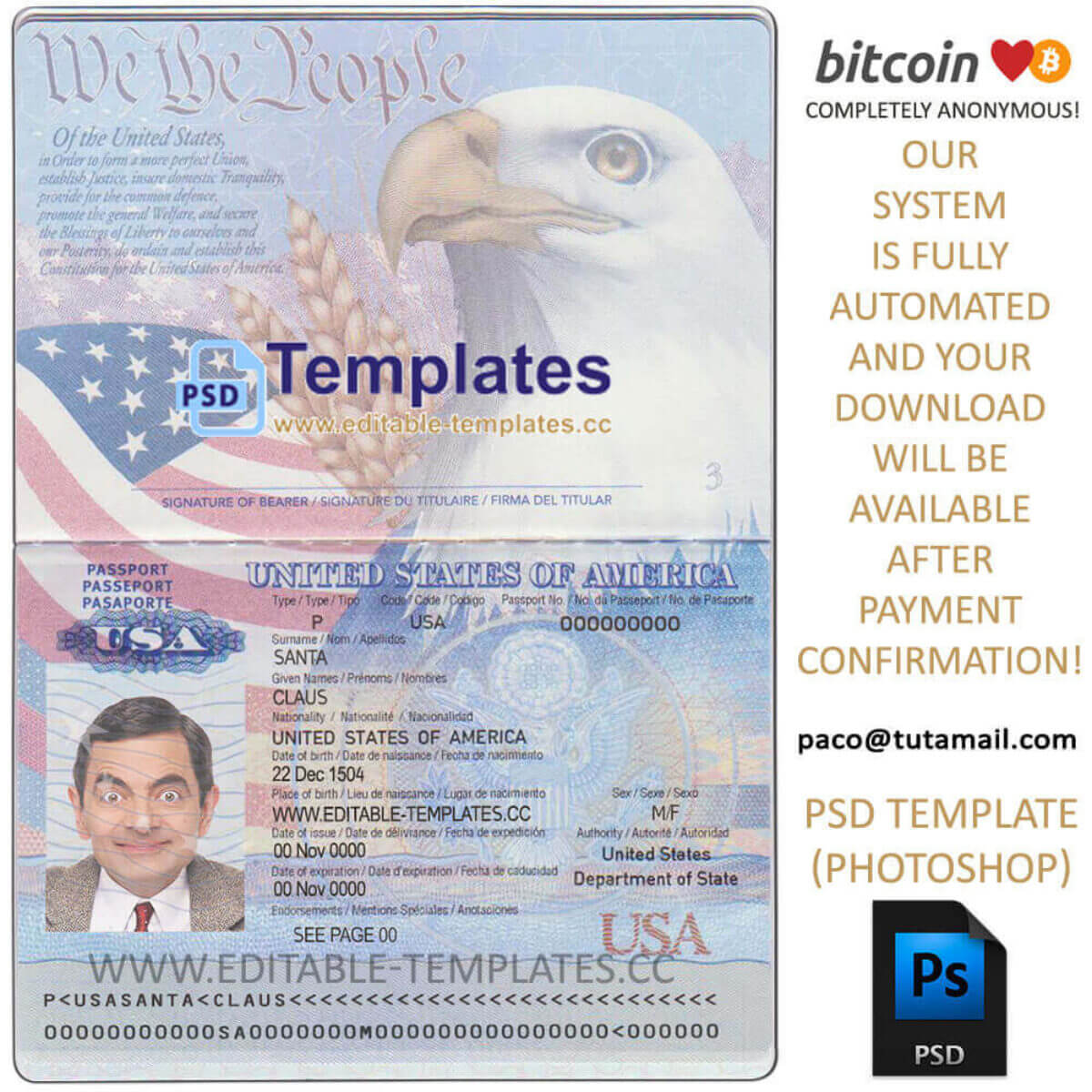 Американский паспорт для фотошопа
