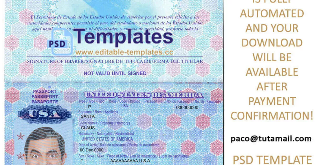 Usa Passport Template V2 Editable Templates 8749