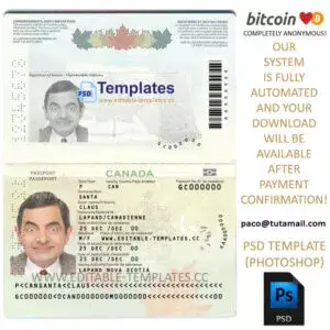canada passport template,editable in photoshop.psd fake template,pay by bitcoin,paypal or card