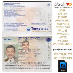 france passport template,editable in photoshop.psd fake template,pay by bitcoin,paypal or card