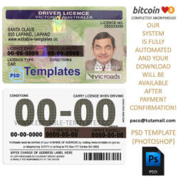 australia driver licence template, editable in  photoshop. psd fake template, pay by bitcoin, paypal or card