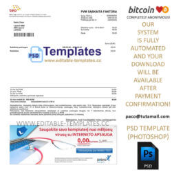 lithuania, teo bill template, editable in  photoshop. psd fake template, pay by bitcoin, paypal or card