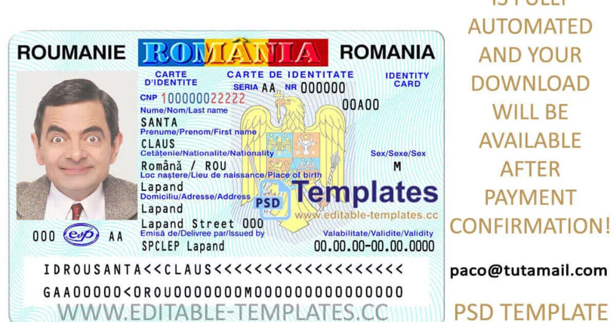 Romanian Id Template Editable Templates