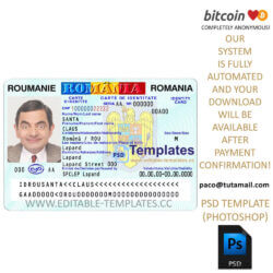 romania id template, editable in photoshop. psd fake template, pay by bitcoin, paypal or card