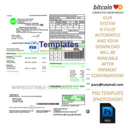 us electric bill template, editable in  photoshop. psd fake template, pay by bitcoin, paypal or card