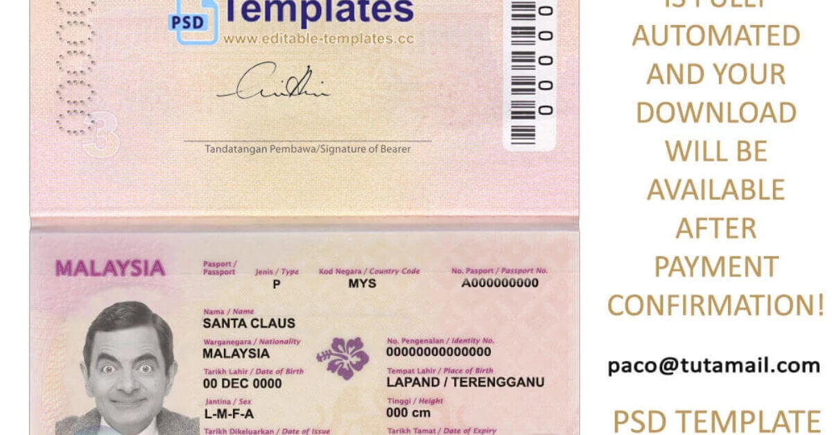 Malaysia Passport Template Editable Templates