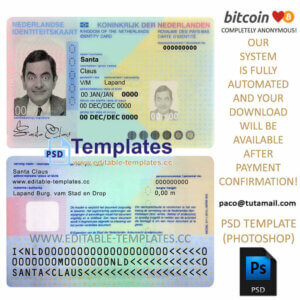 netherland, holland id template, editable in  photoshop. psd fake template, pay by bitcoin, paypal or card
