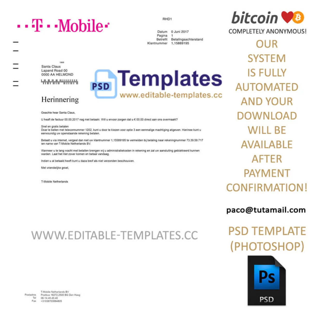 T Mobile Netherland Bill Template Editable Templates