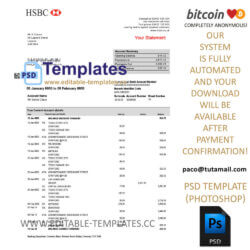 hsbc statement template, editable in  photoshop. psd fake template, pay by bitcoin, paypal or card