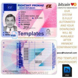 czech, cehia driver license template,editable in photoshop.psd fake template,pay by bitcoin,paypal or card