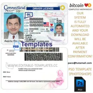 connecticut driver license template,editable in photoshop.psd fake template,pay by bitcoin,paypal or card