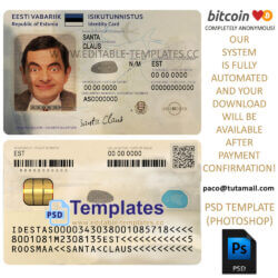 estonia id template,editable in photoshop.psd fake template,pay by bitcoin,paypal or card
