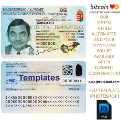 hungary id template, editable in  photoshop. psd fake template, pay by bitcoin, paypal or card