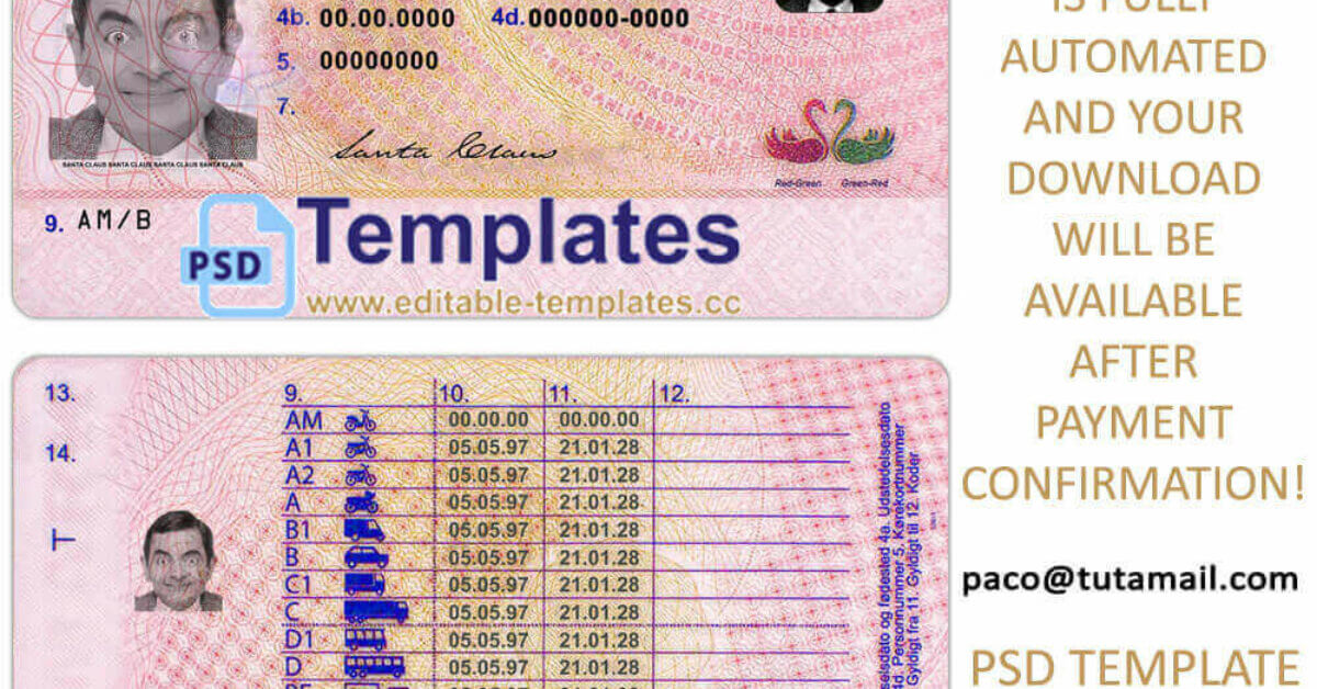 Denmark Driving Licence Template EditableTemplates