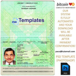 kazahstan passport template, editable in  photoshop. psd fake template, pay by bitcoin, paypal or card