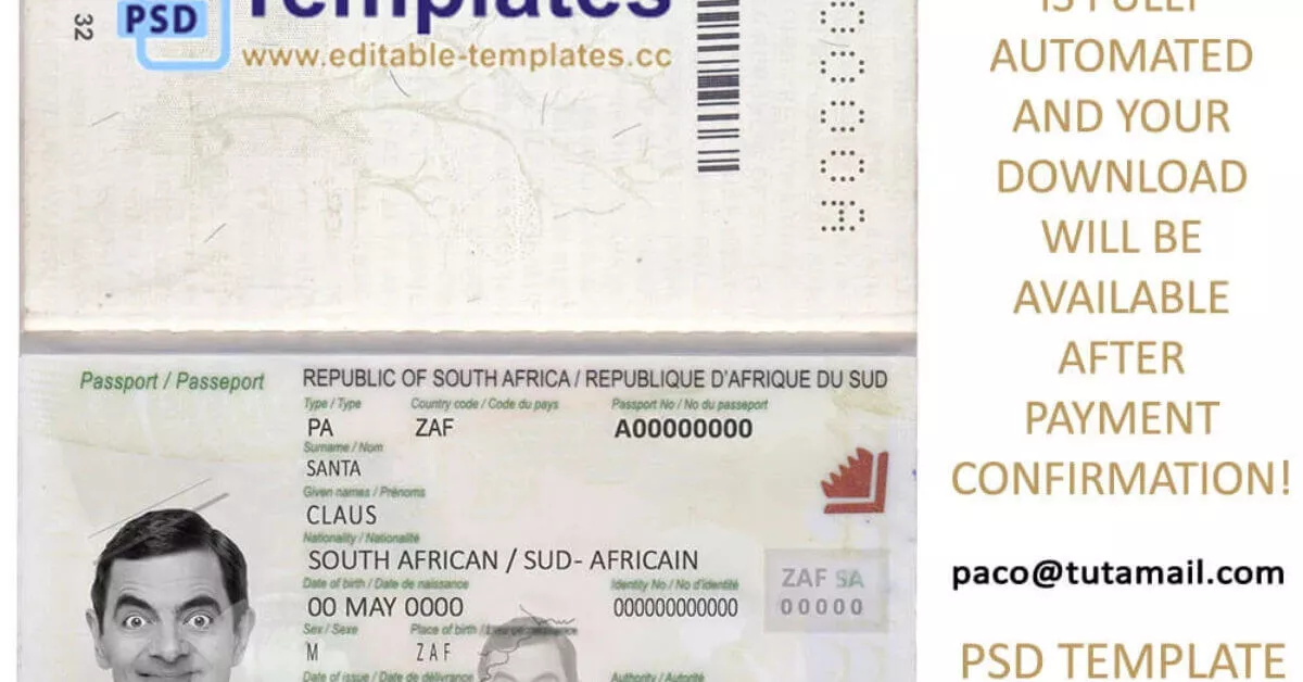 South Africa Passport Template Editable Templates