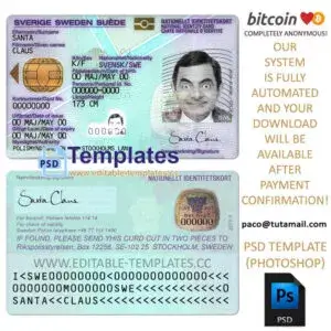 sweden id template, editable in  photoshop. psd fake template, pay by bitcoin, paypal or card