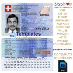 switzerland id template, editable in  photoshop. psd fake template, pay by bitcoin, paypal or card