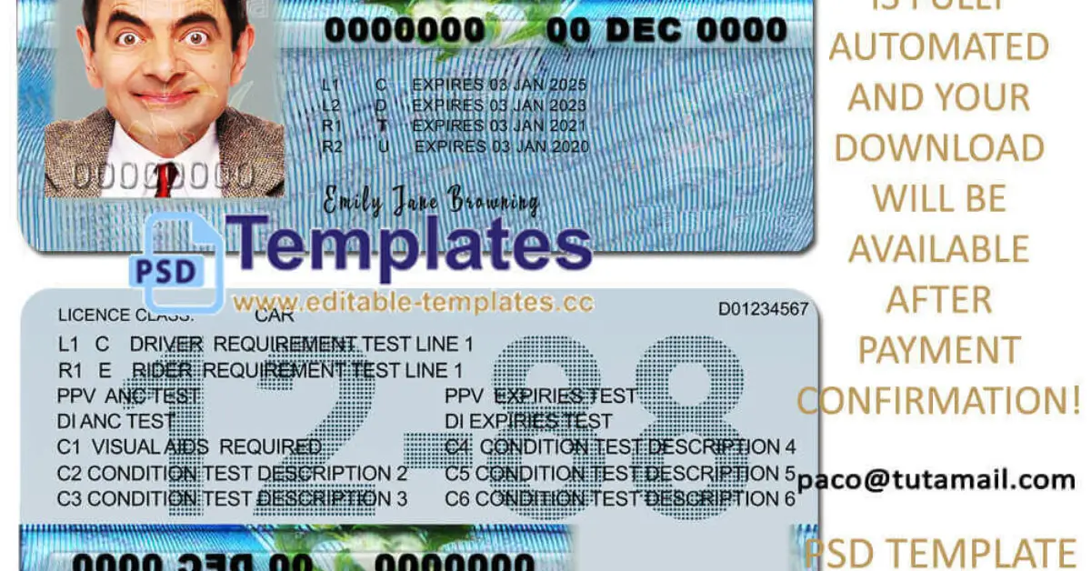 Tasmania, Australia Driving Licence Template Editable Templates