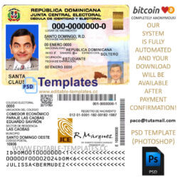 dominican republic id template,editable in photoshop.psd fake template,pay by bitcoin,paypal or card