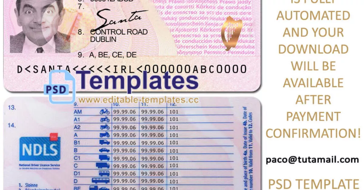 Ireland Driving Licence Template Editable Templates   Eire Ireland Driving Licence Dl Id Bill Passport Editable Template Psd Photoshop Bitcoin Paypal Skrill 1000x1000 1 1200x628 Cropped.webp