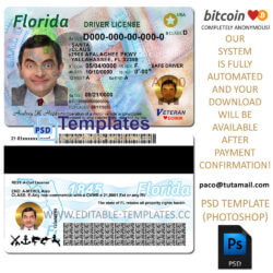 florida driver license template,editable in photoshop.psd fake template,pay by bitcoin,paypal or card