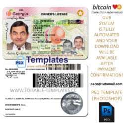 georgia driver license template,editable in photoshop.psd fake template,pay by bitcoin,paypal or card
