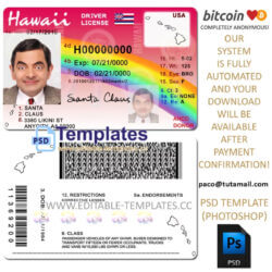 hawaii driver license template,editable in photoshop.psd fake template,pay by bitcoin,paypal or card