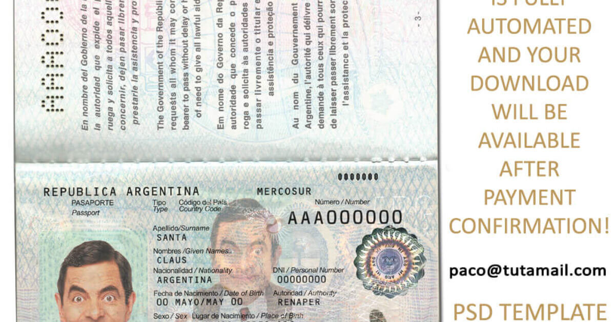 Argentina Passport Template Editable Templates