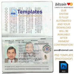 republica argentina passport template,editable in photoshop.psd fake template,pay by bitcoin,paypal or card