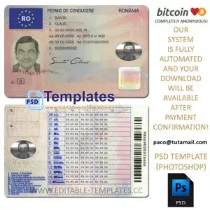 romania driver licence template, editable in  photoshop. psd fake template, pay by bitcoin, paypal or card