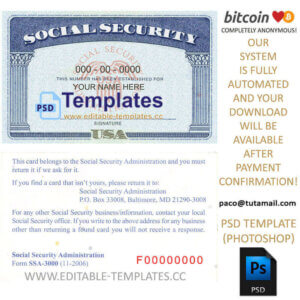 sus ssn template, editable in  photoshop. psd fake template, pay by bitcoin, paypal or card