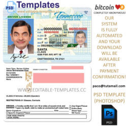 tennessee driver license template, editable in photoshop. psd fake template, pay by bitcoin, paypal or card