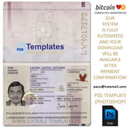 latvia passport template, editable in  photoshop. psd fake template, pay by bitcoin, paypal or card
