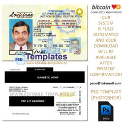 louisiana driver license template, editable in  photoshop. psd fake template, pay by bitcoin, paypal or card