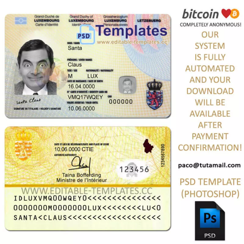Luxemburg ID Template | Editable-Templates