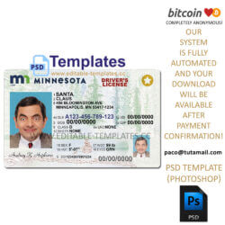 minnesota driver license template, editable in  photoshop. psd fake template, pay by bitcoin, paypal or card