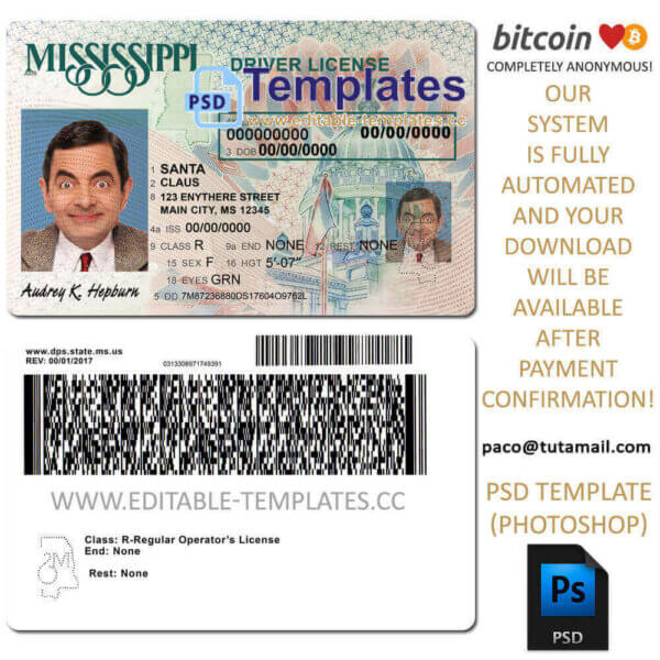 mississippi-usa-us-driving-licence-dl-id-bill mississippi driver license template, editable in photoshop. psd fake template, pay by bitcoin, paypal or card