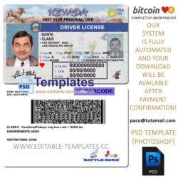 nevada driver license template, editable in  photoshop. psd fake template, pay by bitcoin, paypal or card