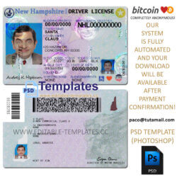 new hampshire driver license template, editable in  photoshop. psd fake template, pay by bitcoin, paypal or card
