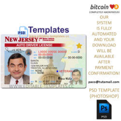 new jersey driver license template, editable in  photoshop. psd fake template, pay by bitcoin, paypal or card