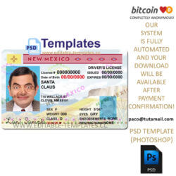 new mexico driver license template, editable in  photoshop. psd fake template, pay by bitcoin, paypal or card