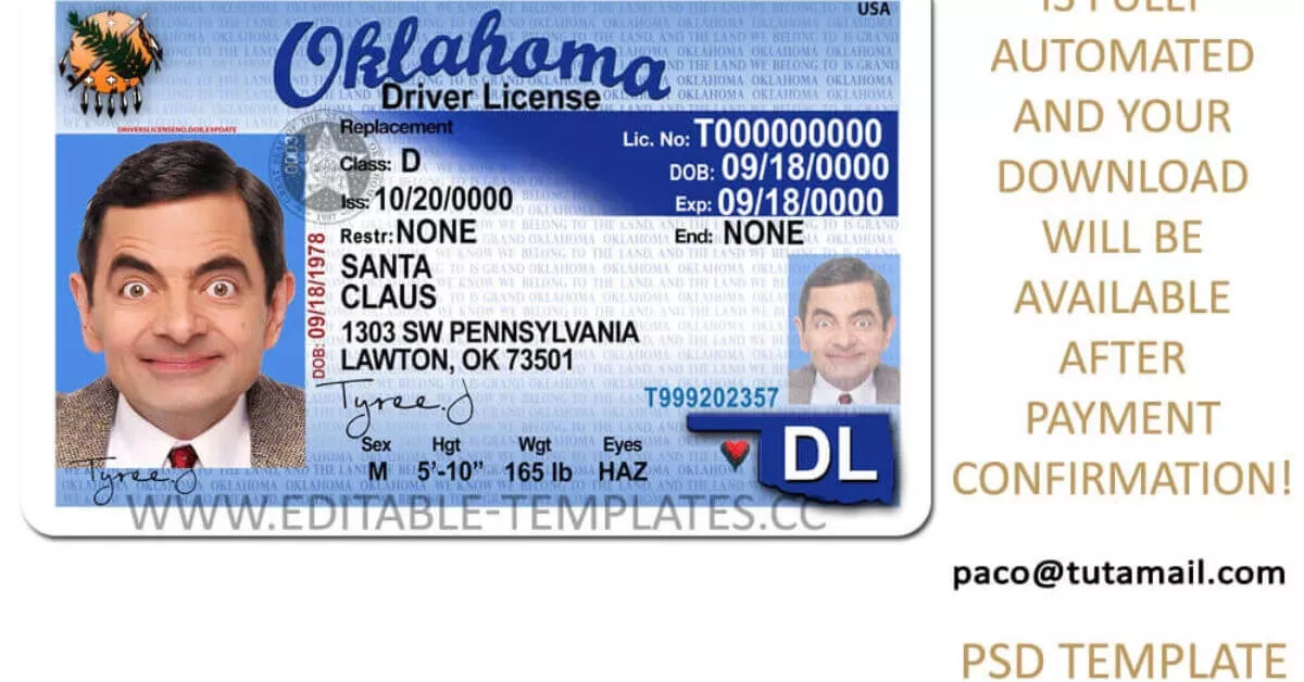 Oklahoma Driving Licence Template 