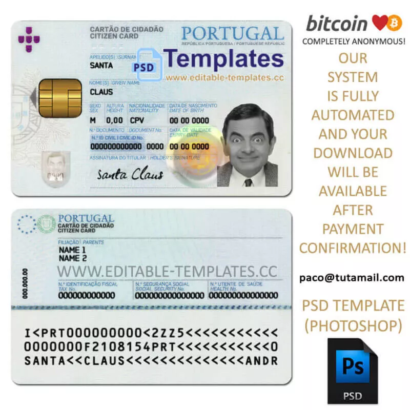 Portugal Id Template Editable Templates 0824