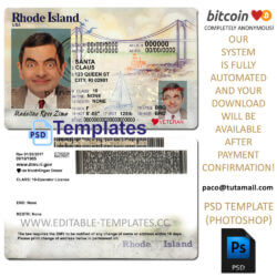 rhode island driver license template, editable in  photoshop. psd fake template, pay by bitcoin, paypal or card