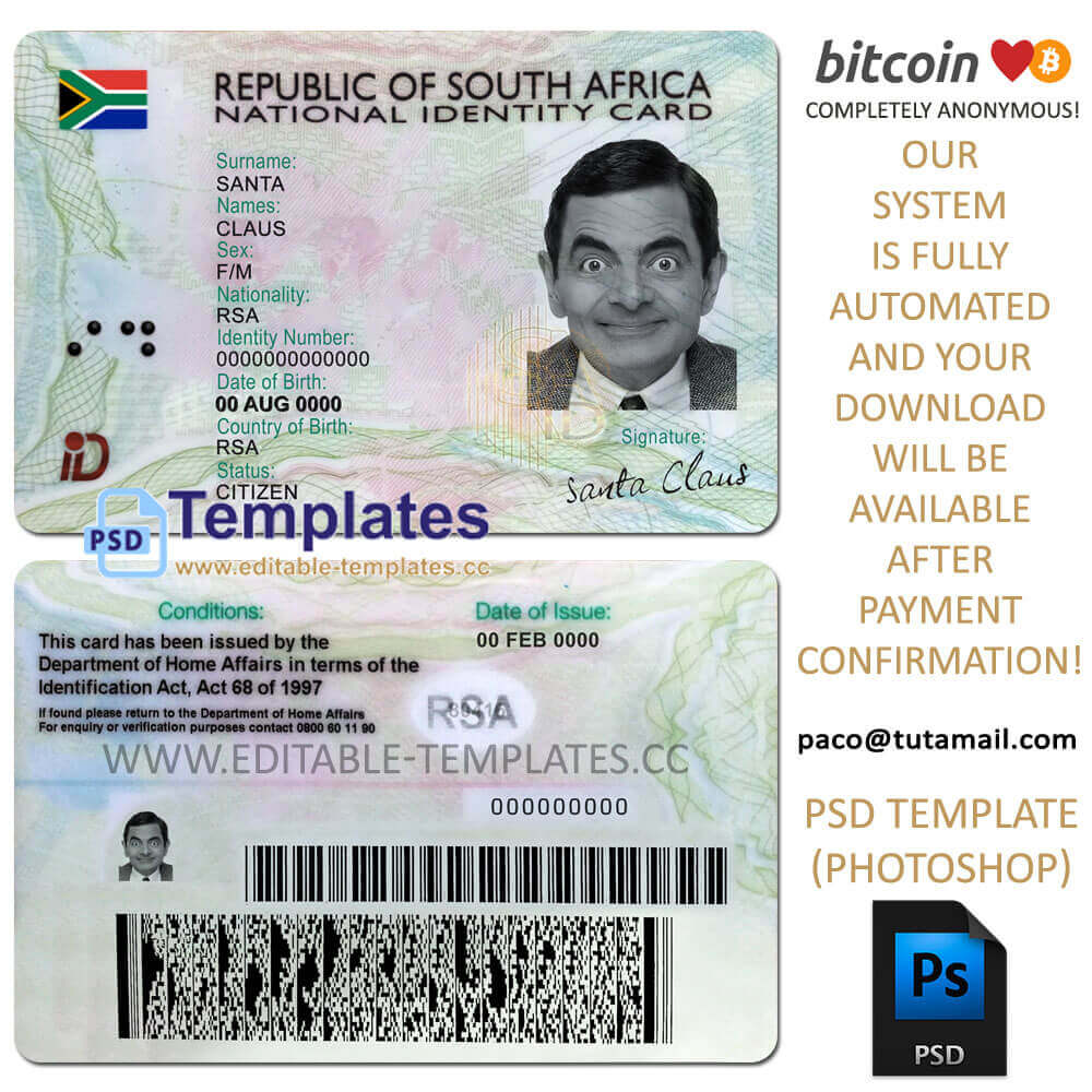 South Africa ID Template Editable Templates